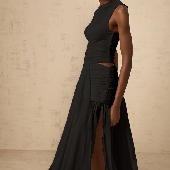 Miss Rosier Eugenie Mono-Shoulder Shirred-Panel Maxi Dress in Black Size S NWT - Picture 3 of 4